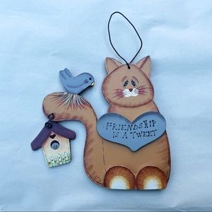 Wooden Plaque Cat with Blue Bird
